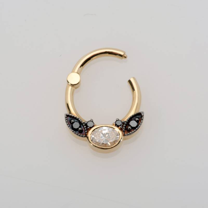 Knorpel Oval Diamanten Daith Septum Clicker 14K Solid Gold Ring Schwarz Schmuck Nase Hoop Custom Piercing von MagicHammer