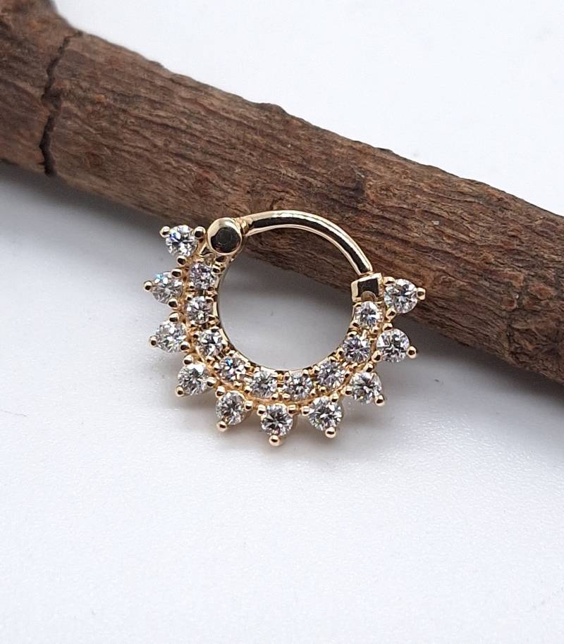 Knorpel Piercing Schmuck 14K Solid Gold Septum Clicker Diamanten Weiße Helix Ringe Nase Hoop Daith Ohrring von MagicHammer