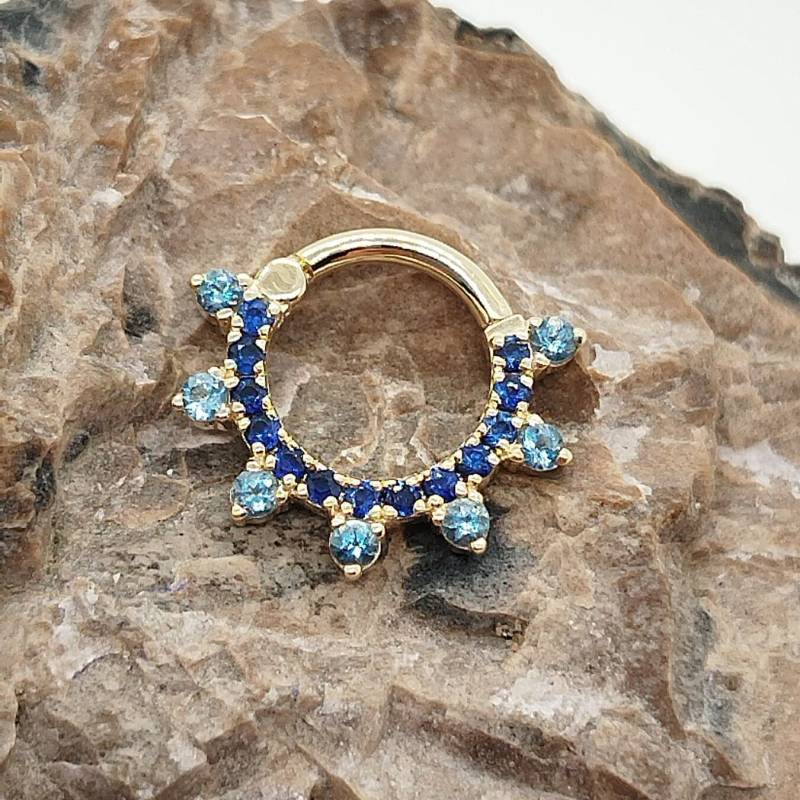 Knorpelohrring 14K Gold Saphir Aquamarin Nasenring Daith Piercing Helix Hoop von MagicHammer