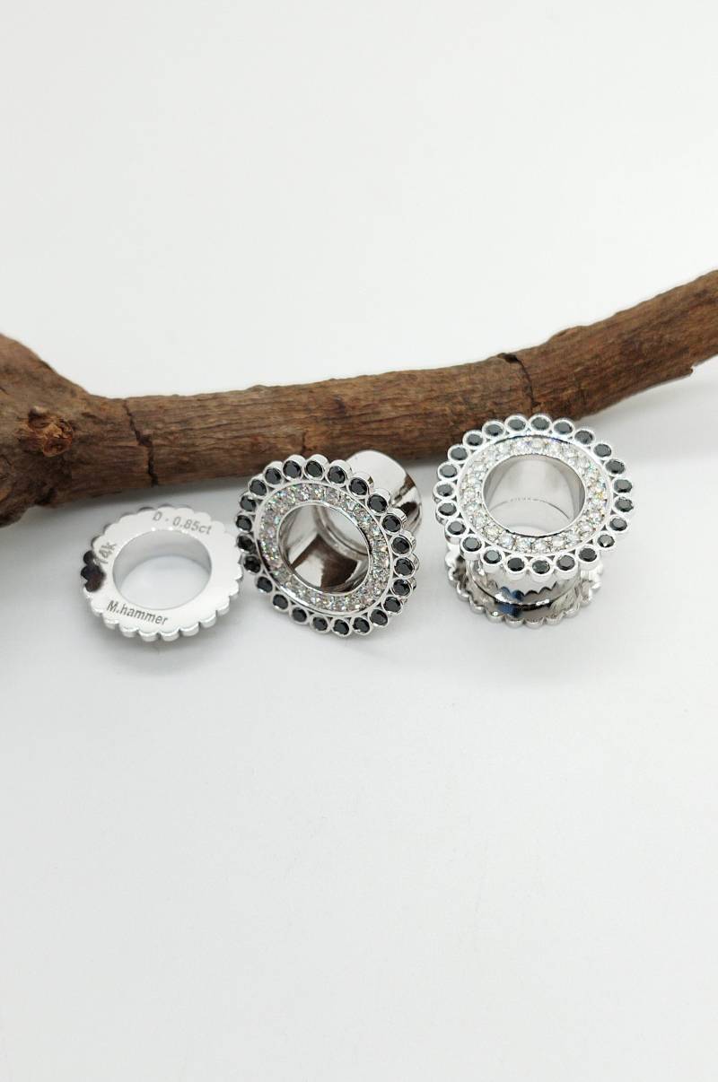 Ohr Gauges 14K Solid Gold Weiß Diamanten Schwarz Gauge Ohrringe Plugs Schmuck Piercing Benutzerdefinierte von MagicHammer