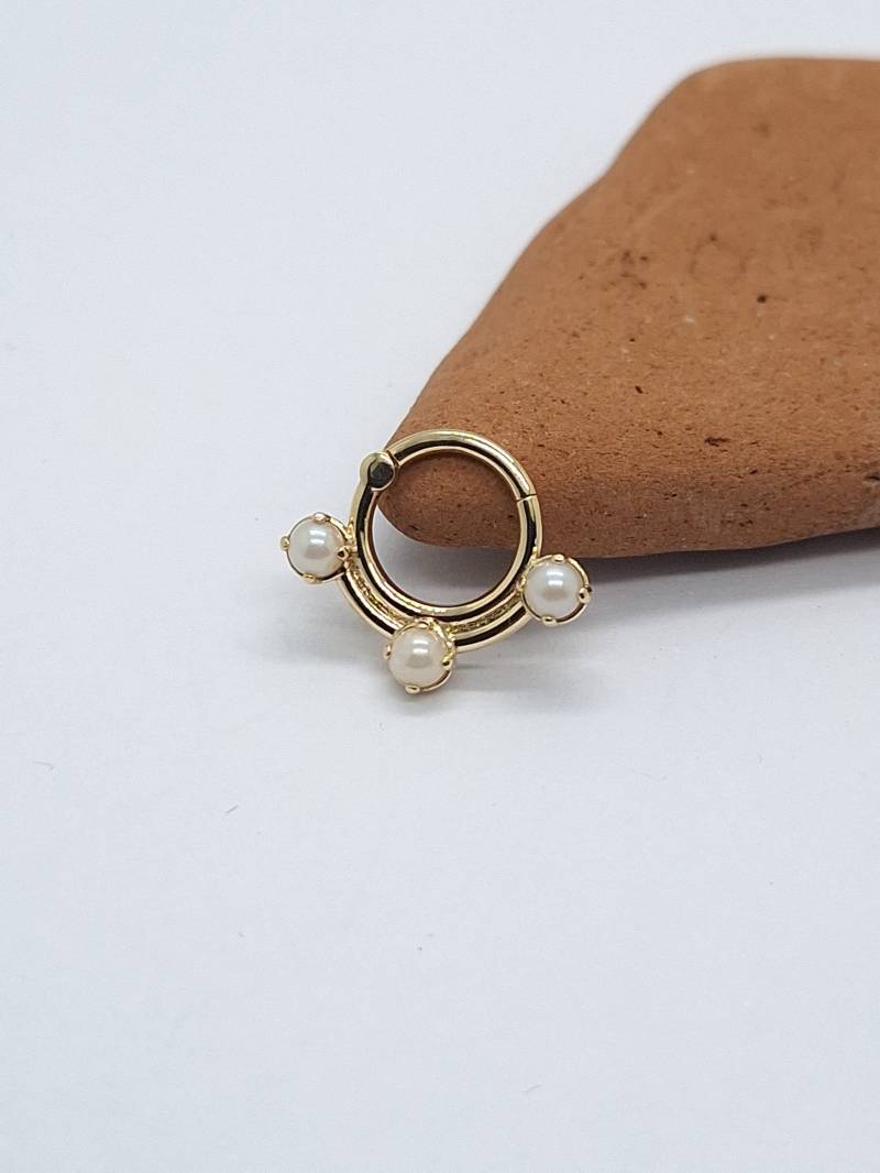 Perle Knorpel Ohrring Double Septum Clicker 14K Gold Helix Hoop von MagicHammer