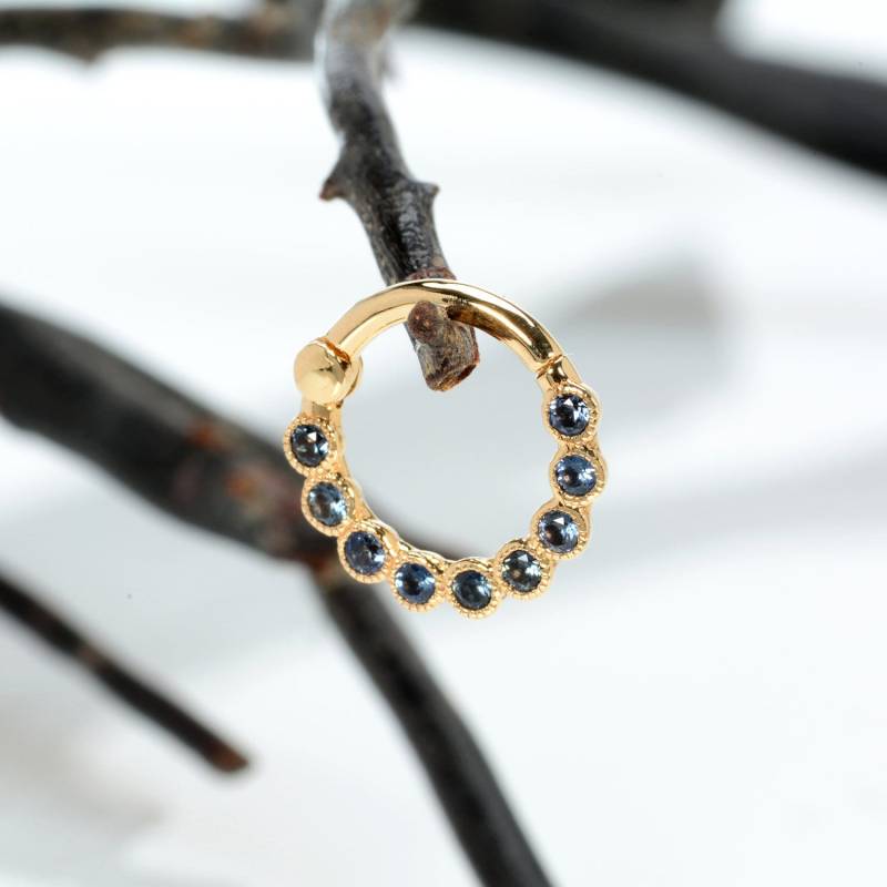 Saphir Septum Clicker 14K Solid Gold Nase Hoop Helix Piercing Schmuck Daith Ohrring von MagicHammer