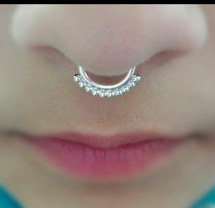 Septum Ring Nasenring D Form Kugeln Sterling Silber Piercing Schmuck Nasenloch Tiny Hoop von MagicHammer