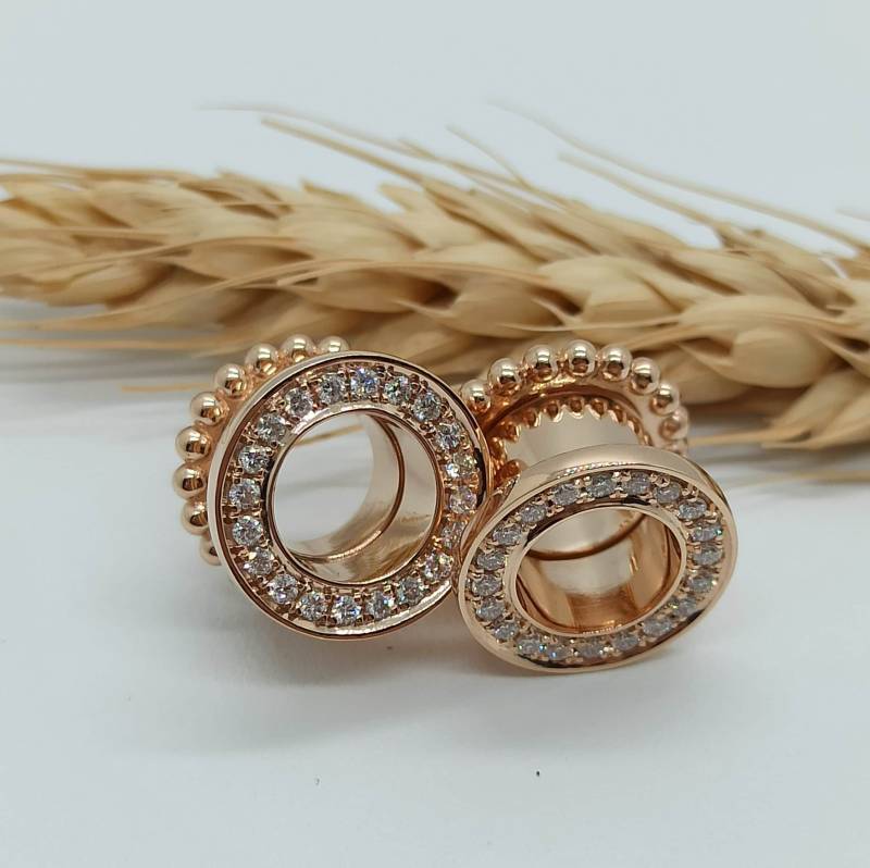Solid Gold Ohr Tunnel Diamanten 14K Gauges Plugs Gauge Lässt Piercing Schmuck von MagicHammer