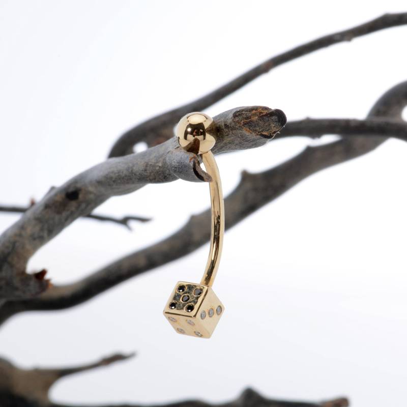 Würfel Barbell Kurve Bauch Piercing Schwarz Diamanten 585 Gold von MagicHammer