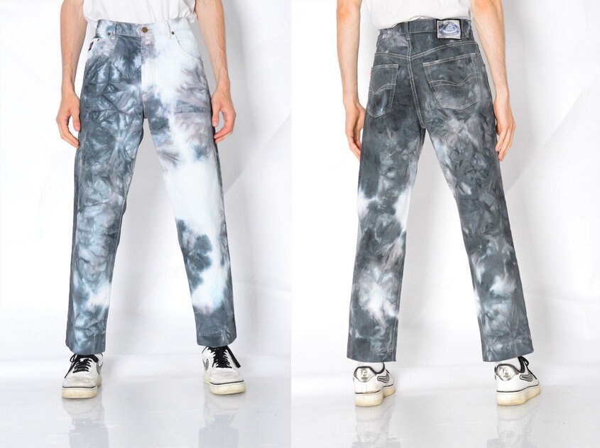 Vintage 90Er Reworked Grau Weiß Tie Dye Jeans Herren Denim Hose Taille Gr. 32 In von MagicKale