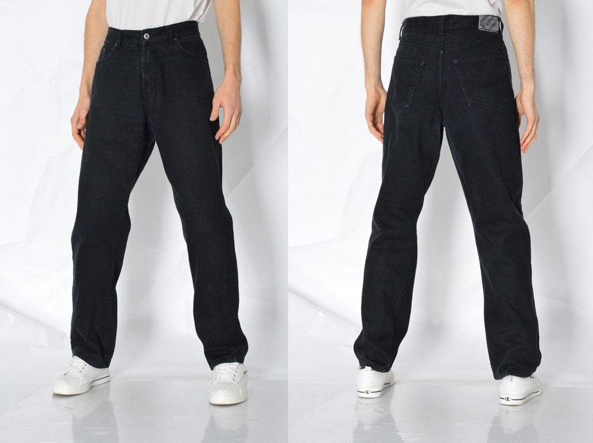 Vintage 90Er Verblasst Schwarz Grunge Jeans Herren Hose Taille Größe 34 in 86 cm M von MagicKale