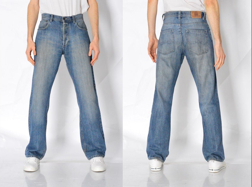 Y2K Faded Blue Jeans Herren Grunge Hose Taillenumfang 31 in 80 cm S von MagicKale