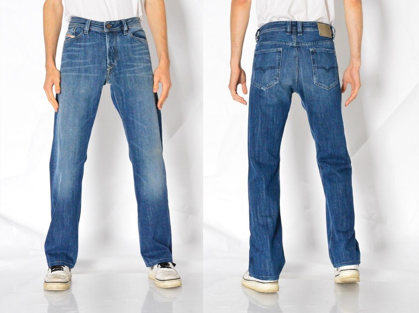 Y2K Vintage Diesel Verblasst Blau Grunge Jeans Herren Hose Taille Größe 35 in L von MagicKale