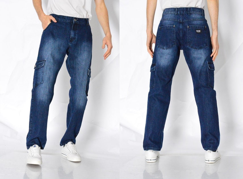 Y2K Zoo York Faded Navy Blue Cargo Jeans Herren Hose Taillenumfang 34 in 88 cm L von MagicKale