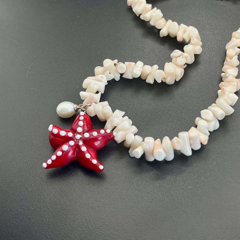 Maritime Seestern-Halskette - Handgemachtes Glas, Naturperle & Perlmutt-Perlen, Vom Meer Inspirierter Schmuck, Geschenk Für Sie Maritime Seestern-Halskette - Handgemachtes Glas, Naturperle & Perlmutt-Perlen, Vom Meer Inspirierter Schmuck, Geschenk Für Sie von MagicLampworkjewelry