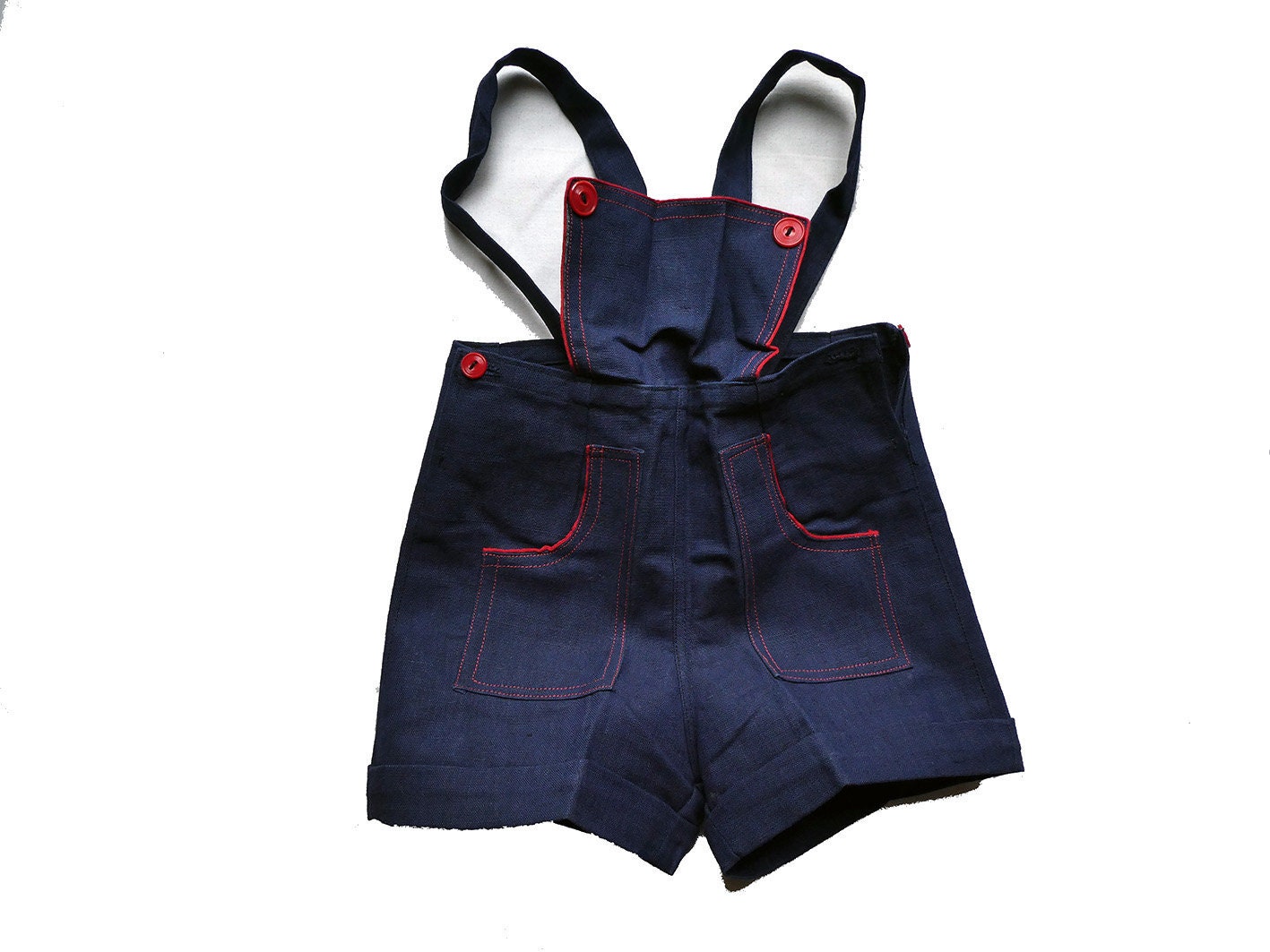 Overalls Blauer Overall Aus Baumwoll-Shorty Vintage-Leinen Den 50Er Jahren - Magic'puce Hergestellt in Frankreich/Neuer Alter Lagerbestand Größe Overalls Blauer Overall Aus Baumwoll-Shorty Vintage-Leinen Den 50Er Jahren - Magic'puce Hergestellt in Frankreich/Neuer Alter Lagerbestand Größe von MagicPuce
