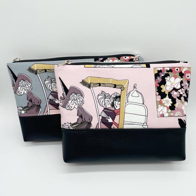 Kleines Täschchen | Baumwolle Grau Rosa Kunstleder Boden Reißverschluss Tasche Alexander Henry A Ghastlie Getaway Reisen Fahrrad von MagicQQ