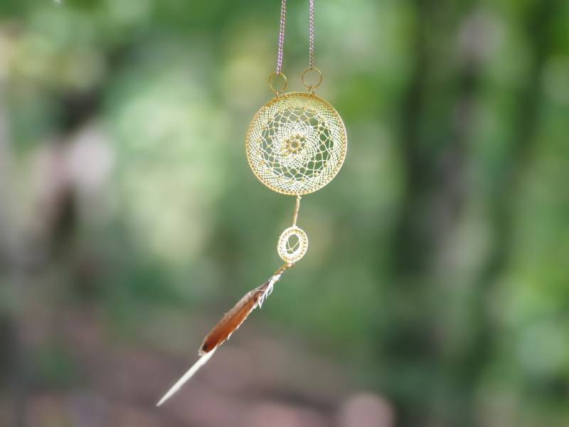 Dreamcatcher Anhänger, Zarten Schmuck, Geschenk, Farbe Gold Hippie-Look, Boho, Ooak von MagicSolarWind
