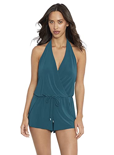 MagicSuit Damen Bademode Bianca Strampler Soft Cup Einteiler Badeanzug mit Verstellbarer Halfter Krawatte, Palm, XL von MagicSuit