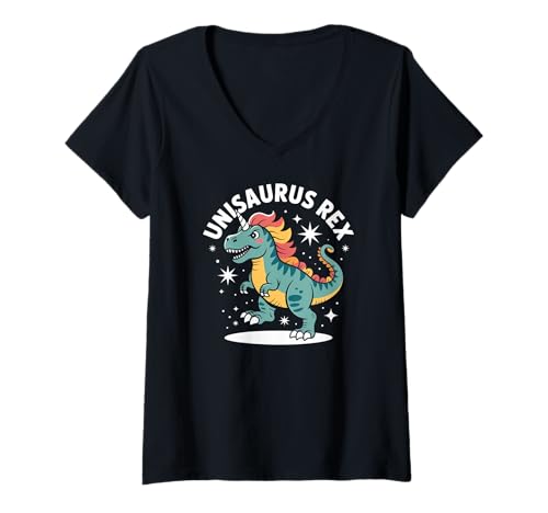 Damen Unisaurus Rex Magisches Dinosaurier-Einhorn T-Shirt mit V-Ausschnitt Damen Unisaurus Rex Magisches Dinosaurier-Einhorn T-Shirt mit V-Ausschnitt von Magical Dinosaur Unicorn Fantasy Play