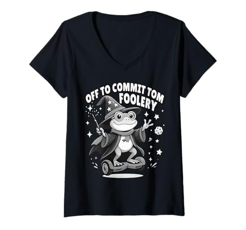 Damen Funny Frog Wizard Hoverboard Meme - Off to Commit Tom Fooler T-Shirt mit V-Ausschnitt von Magical Frog Humor – Meme & Fantasy Designs