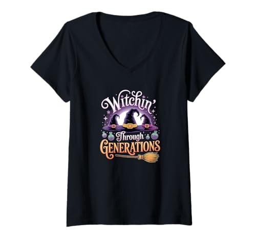 Damen Witchin' Through Generations Family Witch Design T-Shirt mit V-Ausschnitt Damen Witchin' Through Generations Family Witch Design T-Shirt mit V-Ausschnitt von Magical Halloween Design for Witches of All Ages