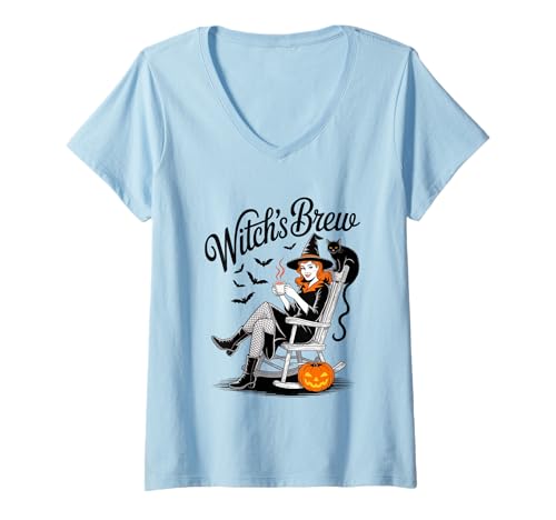 Damen Hexenbrauen Halloween Magic Charm T-Shirt mit V-Ausschnitt Damen Hexenbrauen Halloween Magic Charm T-Shirt mit V-Ausschnitt von Magical Halloween Witch Vibes Brew