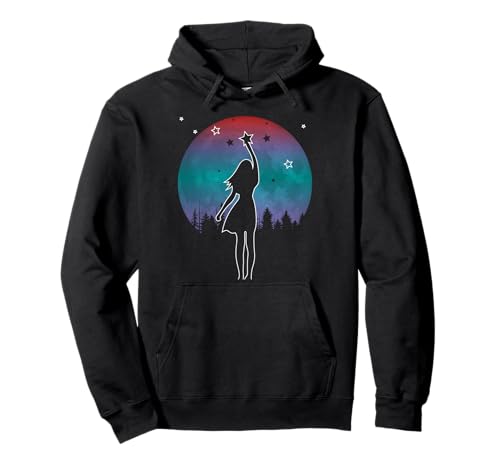 Magisches Nachtmond-Mädchen greift nach Sternen Himmel-Silhouette Pullover Hoodie Magisches Nachtmond-Mädchen greift nach Sternen Himmel-Silhouette Pullover Hoodie von Magical Moon Girl Reaching For Stars