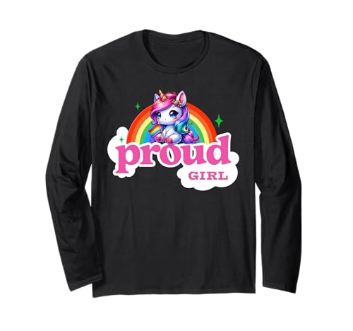 Proud Girl LGBTQ+-Design mit Regenbogen-Einhorn Langarmshirt von Magical Pride Vibes by NLTS