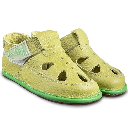 Magical Shoes Babyhausschuhe Mädchen, Kinderschuhe, Barfußschuhe Kleinkind, Sandalen Kind, Krabbelschuhe Baby, Babyshoe Leder, Barfoot Kids, Gr. 28 / 170mm, Lime, Coco von Magical Shoes