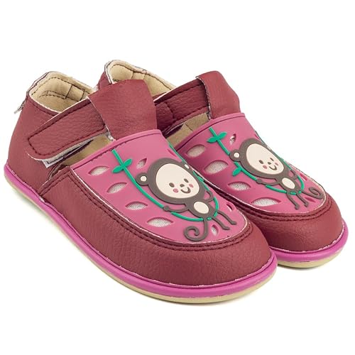 Magical Shoes Babyhausschuhe Mädchen & Jungen, Leder Barfußschuhe Kinder, Kleinkinder Schuhe, Kinderschuhe mit Klettverschluss, Barefoot Shoes Kids, Gr. 22, Gaga – Monkey Pflaume Vegan von Magical Shoes