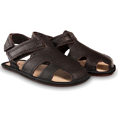 Magical Shoes Babysandalen, Sandalen Barfußschuhe Kinder, Minimalschuhe weich, minimalistische Schuhe Mädchen & Jungs, Kindersandalen mit Klettverschluß, Dunkelbraun, Gr. 22, Janu von Magical Shoes