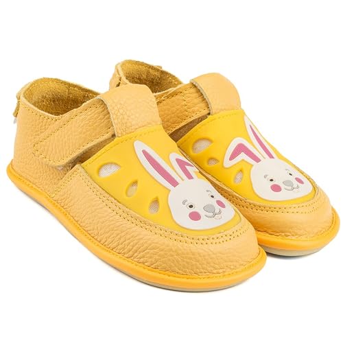 Magical Shoes Barfußschuhe Baby Mädchen & Jungen, Minimalschuhe Kleinkinder, Barefoot Kids, Kinderschuhe für Frühling - Sommer, Lederschuhe mit Klettverschluss, Gr. 24, Gaga – Rabbit Gelb von Magical Shoes