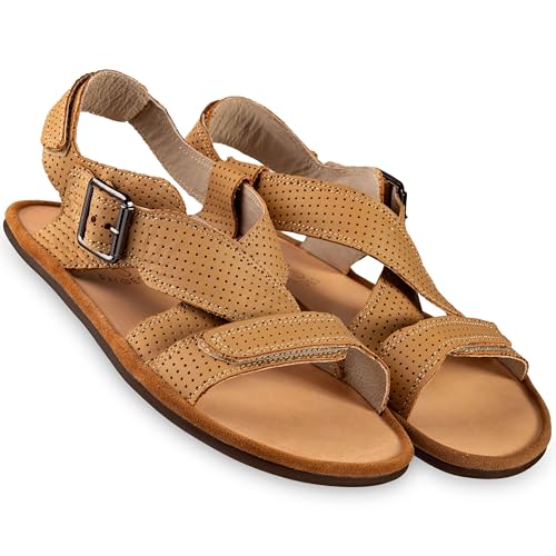 Magical Shoes Barfußschuhe Damen, Sommersandalen mit Riemchen, Sandalen Barfuß Frauen, Ledersandalen flach, Schuhe Barefoot Sandals, Barfußsandalen, Damensandalen, Tan Dot, Gr. 40, Roma von Magical Shoes