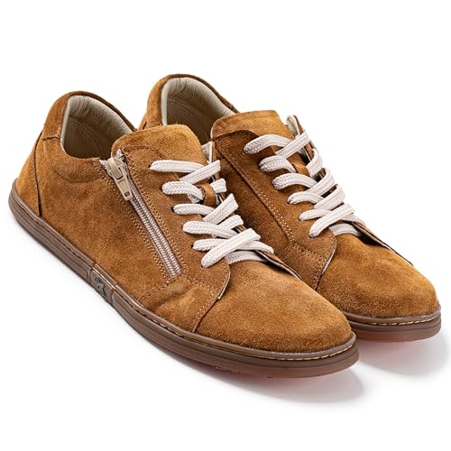 Magical Shoes Barfußschuhe Herren, Minimalschuhe aus Leder für Männer, Minimalist Footwear, minimalistische Halbschuhe Barefoot Shoes Men, Cognac Suede, Gr. 42, Echo von Magical Shoes