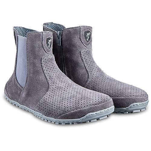 Magical Shoes Barfußschuhe für Damen, Chelsea Boots, Lederschuhe, Barfußstiefel, Stiefel mit Reissverschluss, minimalistische Halbstiefe, Stiefeletten aus Leder, Gr. 41, Grau, Lupino Spring von Magical Shoes