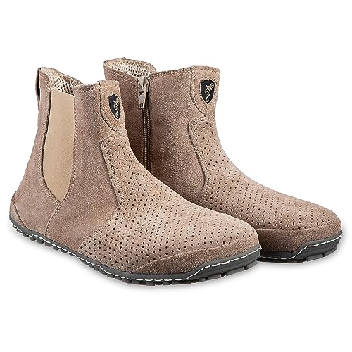 Magical Shoes Barfußschuhe für Damen, Chelsea Boots, minimalistische Halbstiefe, Stiefeletten aus Leder, Barfußstiefel, Lederschuhe, Stiefel mit Reissverschluss, Gr. 42, Beige, Lupino Spring von Magical Shoes