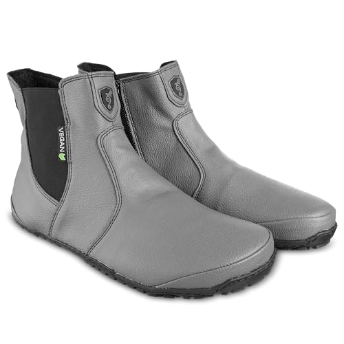 Magical Shoes Barfußschuhe gefüttert für Damen, Chelsea Boots, Vegane Schuhe, Stiefel mit Reissverschluss, minimalistische Halbstiefe, Stiefeletten, Gr. 41, Grau Vegan, Lupino von Magical Shoes