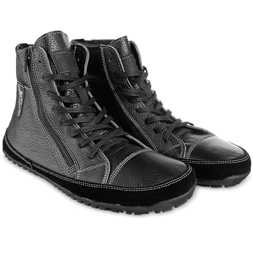 Magical Shoes Barfußschuhe gefüttert für Herren, Schnürstiefel, Minimal Boots, Stiefel Ganzjährig, minimalistische Halbstiefe, Gr. 45, Alaskan Light Schwarz von Magical Shoes