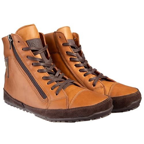 Magical Shoes Barfußschuhe gefüttert für Herren, Schnürstiefel, Minimal Boots, Stiefel Winter, minimalistische Halbstiefe, Winterschuhe aus Leder, Lederschuhe, Gr. 45, Alaskan Buffalo Caramel von Magical Shoes