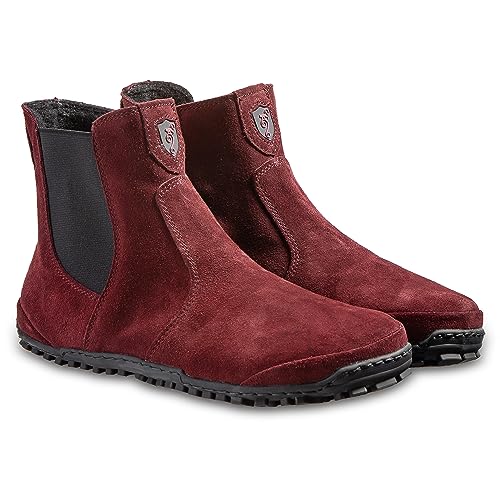 Magical Shoes Chelsea Boots Barfußschuhe gefüttert für Damen, Halbstiefe leicht, flexibel, Stiefeletten aus Leder, Lederschuhe, Stiefel mit Reissverschluss, Gr. 40, Burgunder, Lupino von Magical Shoes