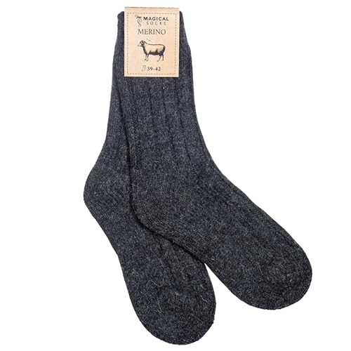 Magical Shoes Damen Merino Socken für Barfußschuhe mit breite Zehenbox, Anti-Rutsch ABS, Rutschsocken, Wollsocken weich, Merinosocken warm, Wintersocke Merino, Stoppersocken, Schwarz, Gr. 35-38 von Magical Shoes