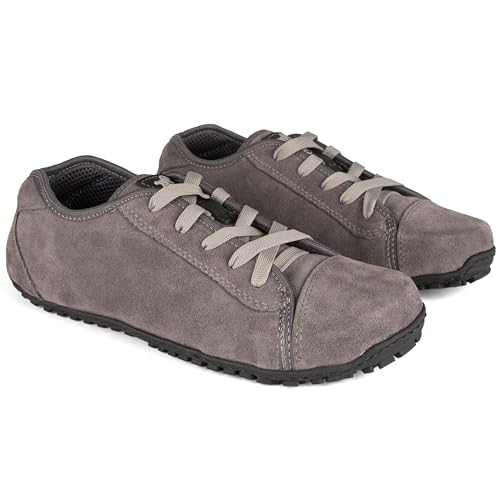 Magical Shoes Elegante Barfußschuhe, Damen/Herren, Barefoot, Minimalistische Schuhe, Freizeit, Reise, Outdoor, Wandern, Flexibel, rutschfest, Promenade, GR. 36, Grau Veloursleder von Magical Shoes