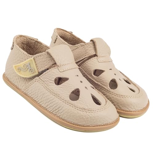 Magical Shoes Flexible Kinderschuhe für Kita, Kinder, Barfußschuhe, Sandalen Mädchen Jungs, Hausschuhe mit Klettverschluss, Lederschuhe gesund, Gr. 23, Coco, Beige von Magical Shoes