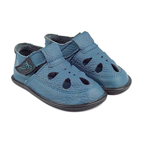 Magical Shoes Flexible Kinderschuhe für Kita, Kinder, Barfußschuhe, Sandalen Mädchen Jungs, Hausschuhe mit Klettverschluss, Lederschuhe gesund, 28 / 170mm, 024. Coco - Schwarz/Blau von Magical Shoes