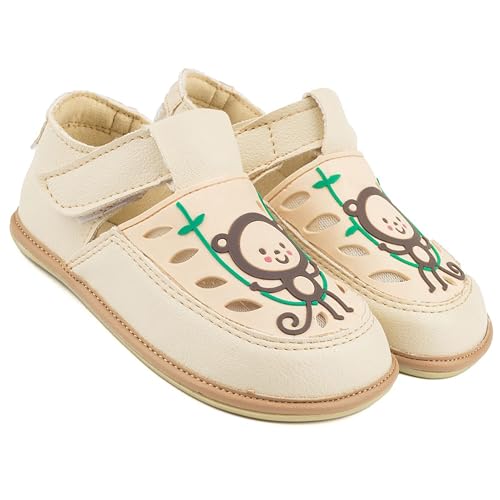 Magical Shoes Kinderhausschuhe Mädchen & Jungen, Leder Barfußschuhe Kinder, Barefoot Kids, Kinderschuhe Klettverschluss, Kleinkinder Schuhe, Gr. 22, Gaga – Monkey Beige Vegan von Magical Shoes