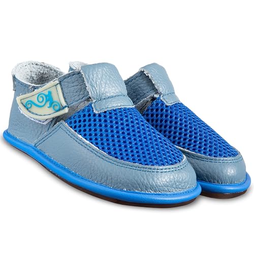 Magical Shoes Kinderschuhe Jungen, Leder Barfußschuhe Kinder, Barefoot Kids, Kinderhausschuhe mit Klettverschluss, Kleinkinder Schuhe Junge, Babyschuhe, Gr. 25, Bebe – M.Blau von Magical Shoes