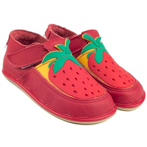 Magical Shoes Minimalschuhe Kinder, Barfußschuhe Jungen, minimalistische Schuhe, Barefoot Boys, weiche Kinderschuhe mit Klettverschluss, Gr. 27, Gaga – Straberry Rot von Magical Shoes