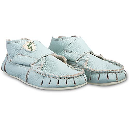 Magical Shoes Moxy Mokassins weiche Lauflernschuhe für Kleinkinder | Bequeme Barfußschuhe | Kinderschuhe Größe: 23, Farbe:Mint Blau von Magical Shoes