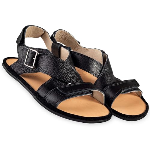 Magical Shoes Sandalen mit Riemchen Damen, Barfußschuhe Sommer, Schuhe Barefoot, Leder Schuhe mit Riemchen, Damensandalen, Barfuß-Sandalen Schwarz, Gr. 38, Roma von Magical Shoes
