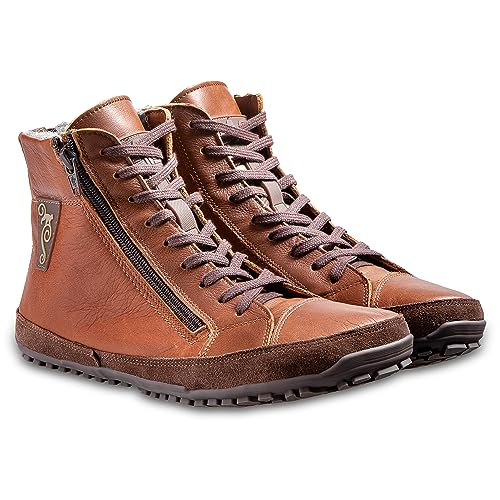 Magical Shoes gefütterte Barfußschuhe Herren, Minimal Boots, Leder Halbstiefel mit Innenfutter Wolle, Winterschuhe minimalistisch, Mens Barefoot Shoes Winter, Gr. 44, Alaskan Buffalo Chestnut von Magical Shoes