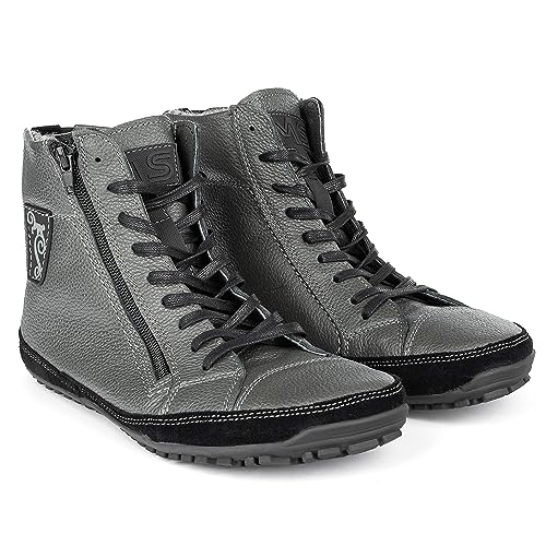 Magical Shoes gefütterte Barfußschuhe Herren, Minimal Boots leicht, Leder Halbstiefel mit Innenfutter Wolle, Winterschuhe minimalistisch, Mens Barefoot Shoes Winter, Gr. 42, Grau, Alaskan X von Magical Shoes