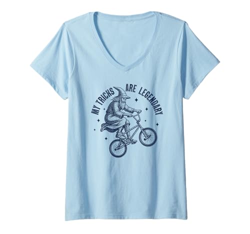 Damen Wizard Riding BMX Bike - Lustige Fantasy Legendäre Tricks T-Shirt mit V-Ausschnitt von Magical Stunts Gifts & Gear
