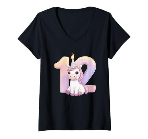 Damen Einhorn Geburtstag 12. Magische Party T-Shirt mit V-Ausschnitt Damen Einhorn Geburtstag 12. Magische Party T-Shirt mit V-Ausschnitt von Magical Unicorn Age Celebration Click Here 4 More